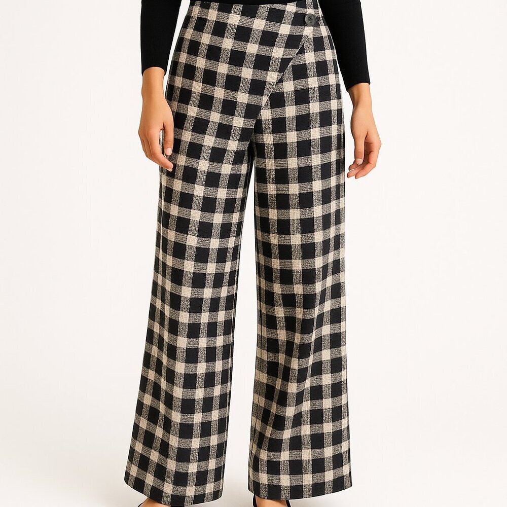 Chloe Kristyn Tweed Wide Leg Pants XL Black White Cotton Blend